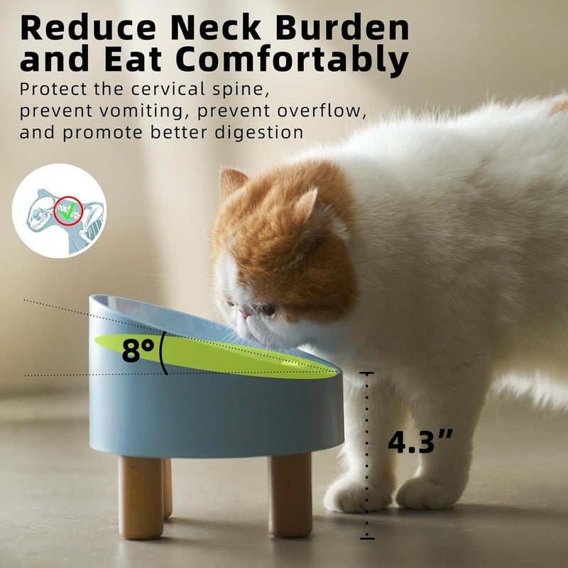 MS!MAKE SURE Cat Bowls, Adjustable Elevated Ceramic Cat Bowls with Anti-Slip Rubber Pad, Splash Guard, Lead & Cadmium Free, Whisker Friendly, for Puppies & Cats - 5.1" Wide, 295ML (10 oz), Blue - Image 5